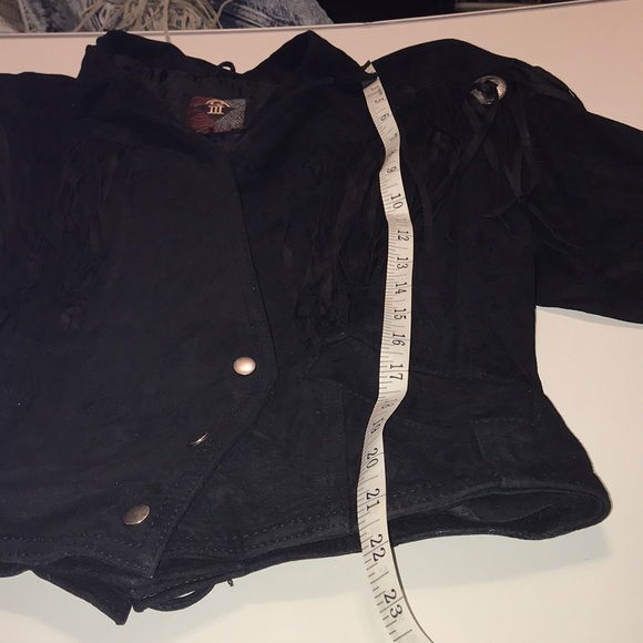 GIII Leather Fringed Jacket Black Size Medium Western Show Jacket - Picture 6 of 11